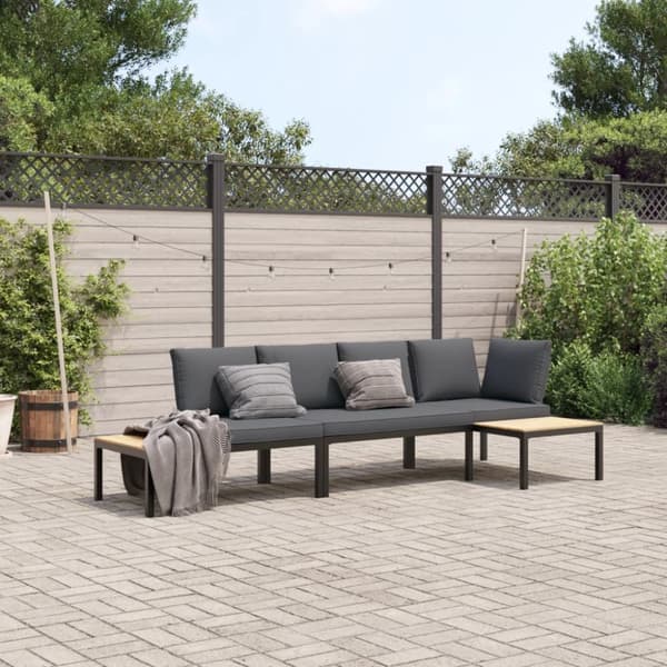 Trädgårdssoffa med dynor 3 delar svart aluminium