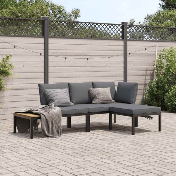 Trädgårdssoffa med dynor 3 delar svart aluminium