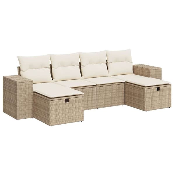 Soffgrupp för trädgården med dynor 6 delar beige konstrotting