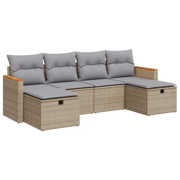 Soffgrupp för trädgården med dynor 6 delar beige konstrotting