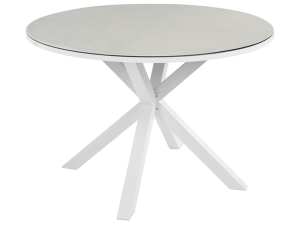Hagespisesett Hvit og Grå Aluminium Rustfritt Stål Keramisk Glass Bordplate 4 Seter Utemøbler Moderne