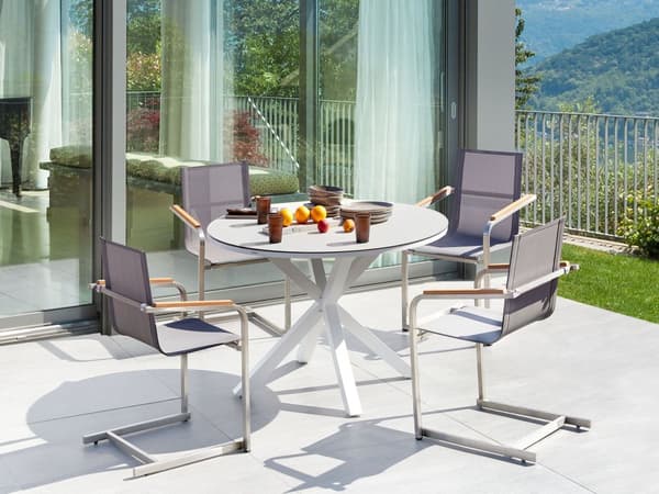 Hagespisesett Hvit og Grå Aluminium Rustfritt Stål Keramisk Glass Bordplate 4 Seter Utemøbler Moderne