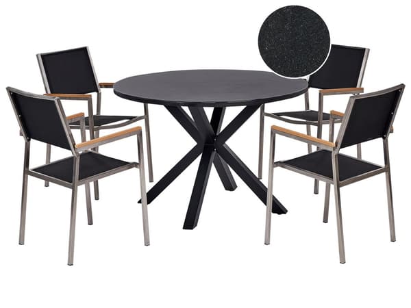 Hagespisesett Svart Aluminium Rustfritt Stål Keramisk Glassbordplate 4 Seter Hagemøbler Moderne