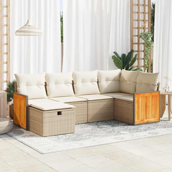 Soffgrupp för trädgården med dynor 6 delar beige konstrotting