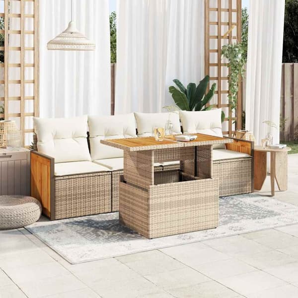 Soffgrupp för trädgården med dynor 5 delar beige konstrotting