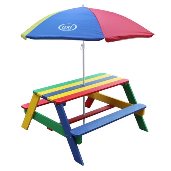 AXI Nick Picknickbord for barn i regnbågsfarver med parasol | Picknickbord i træ i forskellige farver