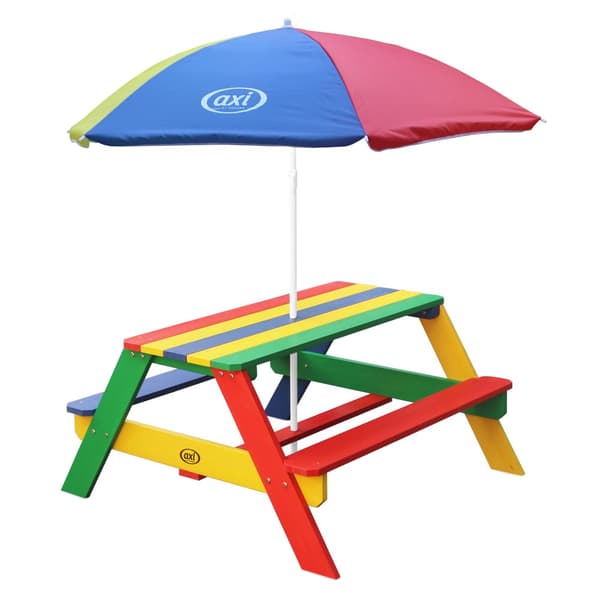AXI Nick Picknickbord for barn i regnbågsfarver med parasol | Picknickbord i træ i forskellige farver