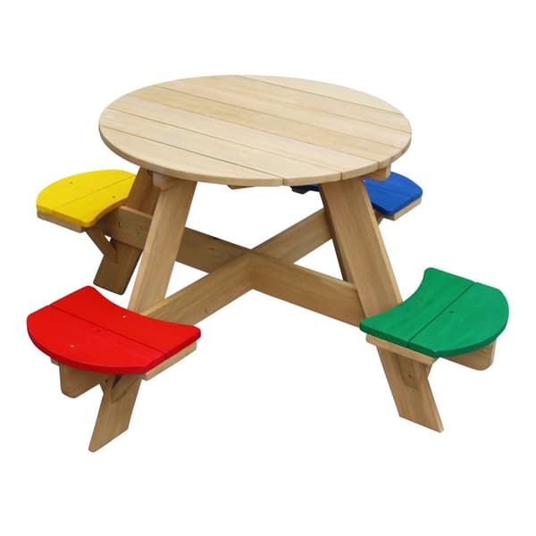 AXI Ufo Picknickbord runt för 4 barn i regnbågsfärger | Picknickbord i trä | 120 x 120 x 56 cm