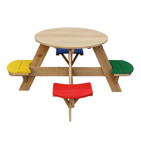 AXI Ufo Picknickbord runt för 4 barn i regnbågsfärger | Picknickbord i trä | 120 x 120 x 56 cm