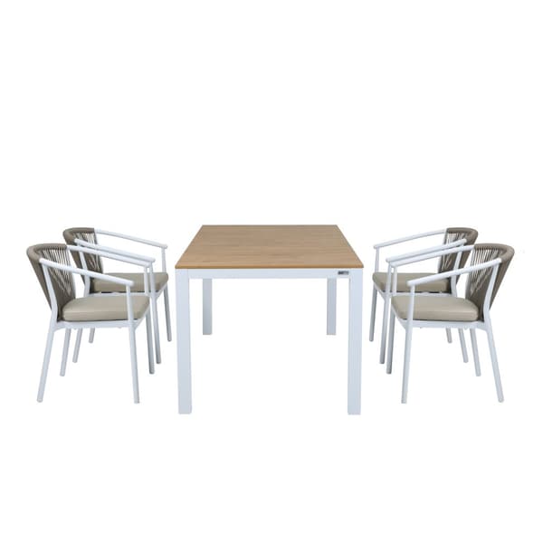 AXI Suvi Trädgårdsset med 4 stolar i vit- och teaklook | Matgrupp för trädgården i aluminium / polywood