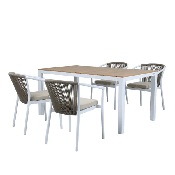 AXI Suvi Trädgårdsset med 4 stolar i vit- och teaklook | Matgrupp för trädgården i aluminium / polywood