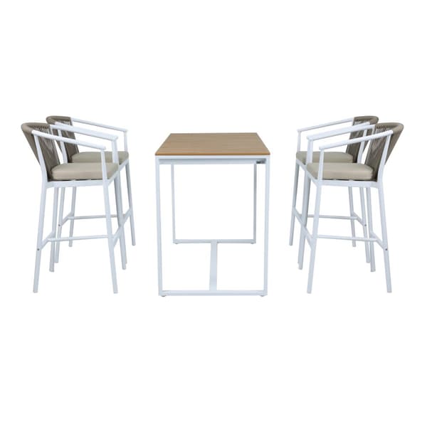 AXI Ravi Baruppsättning med 4 barstolper i aluminium / Polywood med Trälook | Barbord med 4 Barstolper i teaklook for utomhusbruk / Trädgård