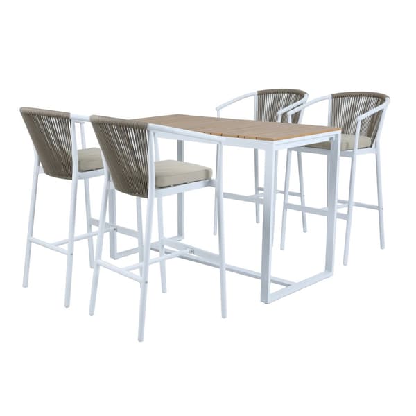AXI Ravi Baruppsättning med 4 barstolper i aluminium / Polywood med Trälook | Barbord med 4 Barstolper i teaklook for utomhusbruk / Trädgård