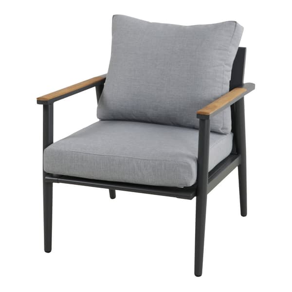 AXI Bibi Stol-bänk Loungeset 4 delar Antracit / Teak | Loungeset med 2 stolper, bænk &amp; trægårdsbord i aluminium / Teak | Loungemöbler for 5