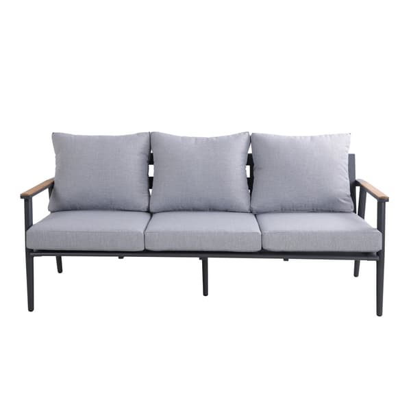 AXI Bibi Stol-bänk Loungeset 4 delar Antracit / Teak | Loungeset med 2 stolper, bænk &amp; trægårdsbord i aluminium / Teak | Loungemöbler for 5