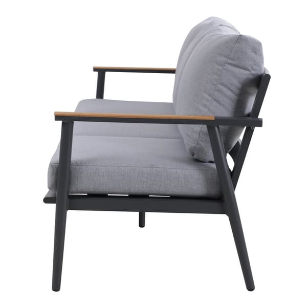 AXI Bibi Stol-bänk Loungeset 4 delar Antracit / Teak | Loungeset med 2 stolper, bænk &amp; trægårdsbord i aluminium / Teak | Loungemöbler for 5