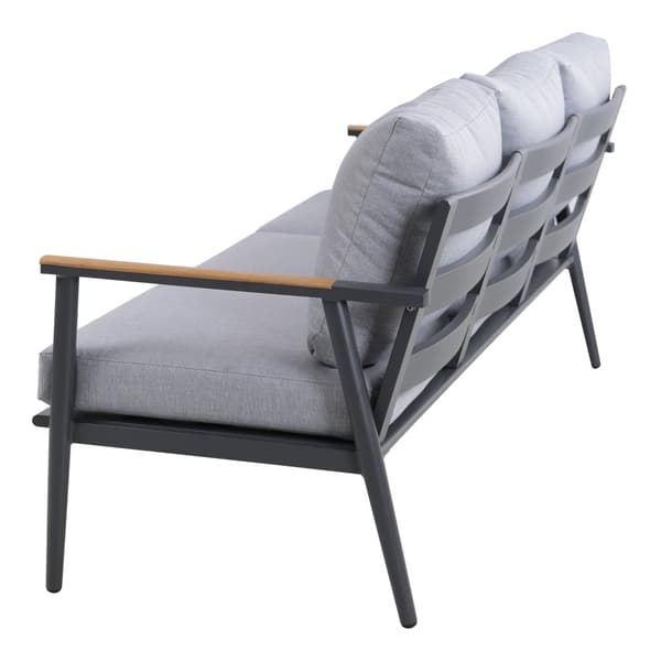 AXI Bibi Stol-bänk Loungeset 4 delar Antracit / Teak | Loungeset med 2 stolper, bænk &amp; trægårdsbord i aluminium / Teak | Loungemöbler for 5