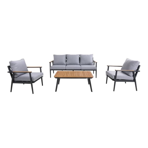 AXI Bibi Stol-bänk Loungeset 4 delar Antracit / Teak | Loungeset med 2 stolper, bænk &amp; trægårdsbord i aluminium / Teak | Loungemöbler for 5