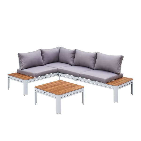 AXI Eos Loungeset med inbyggd fåtölj i vit/trälook | Trädgårdsmöbler i Aluminium/Polywood | Trädgårdsmöbler / Loungeset for 4 personer