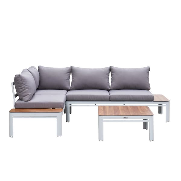 AXI Eos Loungeset med inbyggd fåtölj i vit/trälook | Trädgårdsmöbler i Aluminium/Polywood | Trädgårdsmöbler / Loungeset for 4 personer