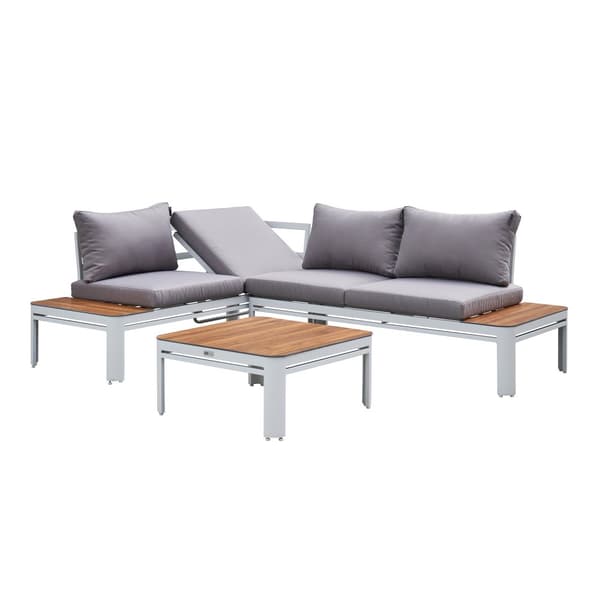 AXI Eos Loungeset med inbyggd fåtölj i vit/trälook | Trädgårdsmöbler i Aluminium/Polywood | Trädgårdsmöbler / Loungeset for 4 personer