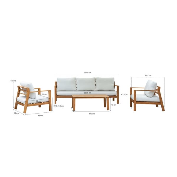 AXI Orla Lounge Set 4-delat med bænk, bord &amp; 2 fåtöljer | Trädgårdsloungemöbler af aluminium i trælook | Trädgårdsmöbler / Loungeset for 5