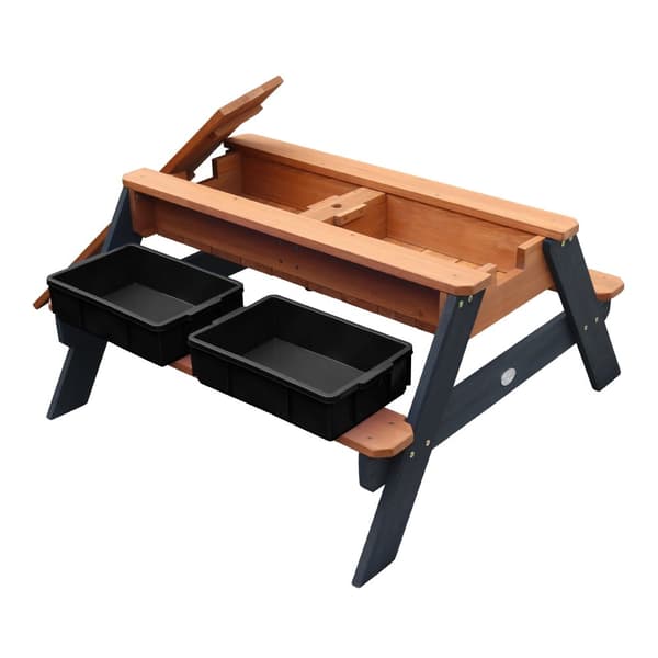 AXI Nick Picknickbord / Sandbord / Vattenbord för barn i antracit/brun med parasoll | Multifunktionellt picknickbord i træ