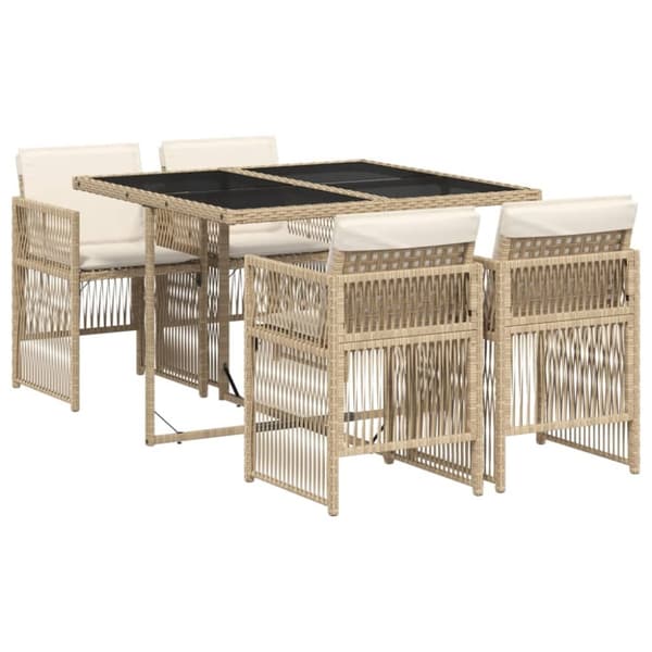 Matgrupp för trädgården med dynor 5 delar beige konstrotting