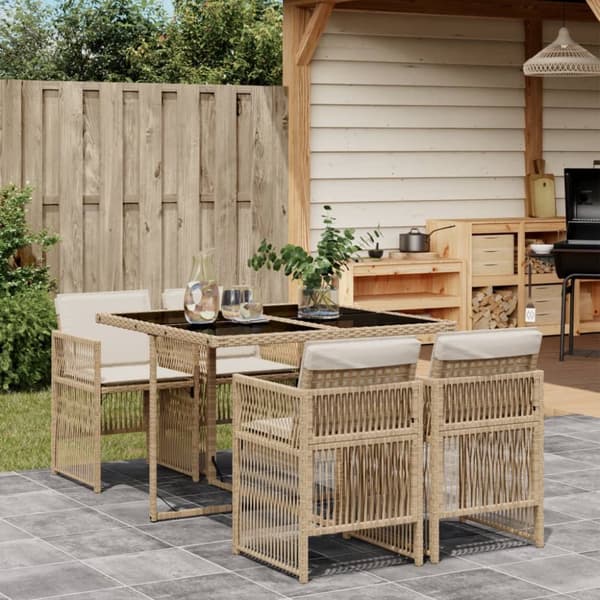Matgrupp för trädgården med dynor 5 delar beige konstrotting