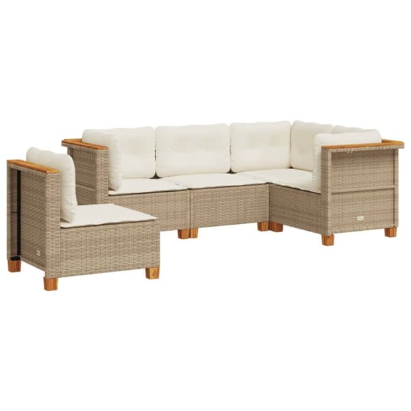 Soffgrupp för trädgården med dynor 5 delar beige konstrotting