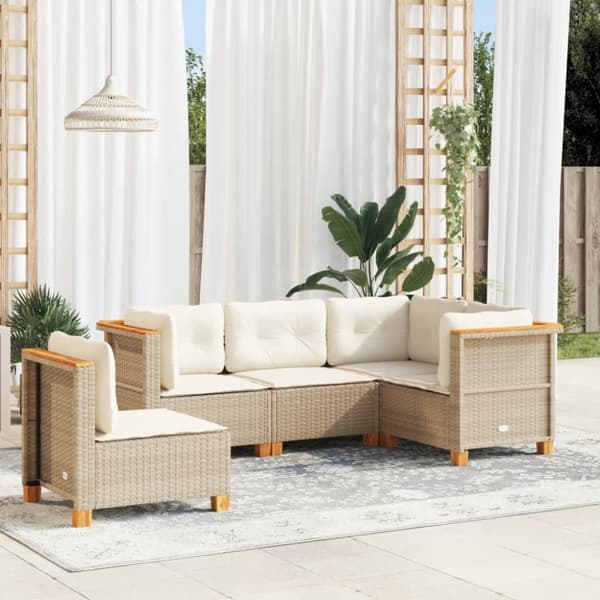 Soffgrupp för trädgården med dynor 5 delar beige konstrotting