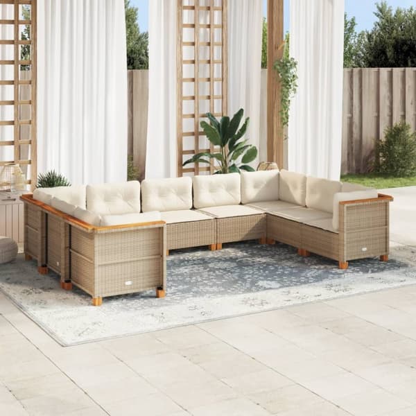 Soffgrupp för trädgården med dynor 9 delar beige konstrotting