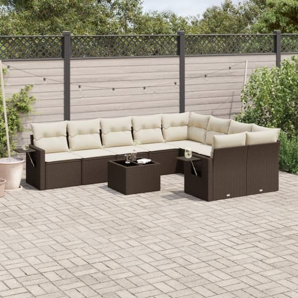 Loungegrupp 10 delar med brun dynor konstrotting