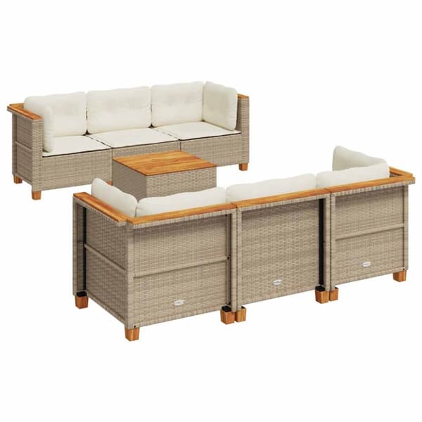 Matgrupp för trädgården med dynor 7 delar beige konstrotting