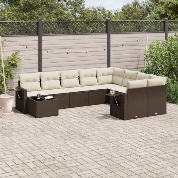 Loungegrupp 10 delar med brun dynor konstrotting