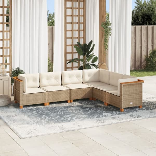 Soffgrupp för trädgården med dynor 6 delar beige konstrotting
