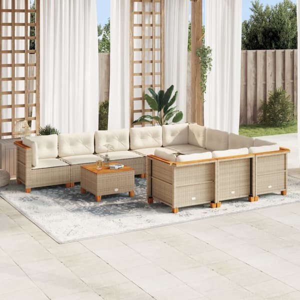 Loungegrupp för trädgården m. dynor 11 delar beige konstrotting