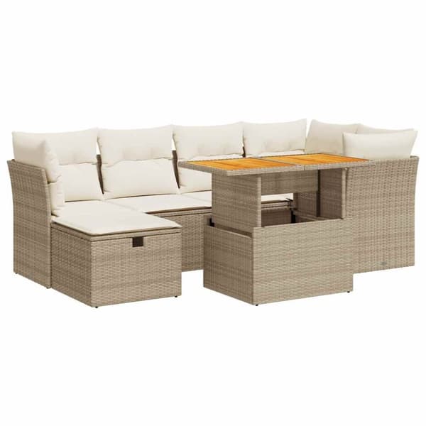 vidaXL sofasæt til haven 7 dele med hynder polyrattan akacietræ beige