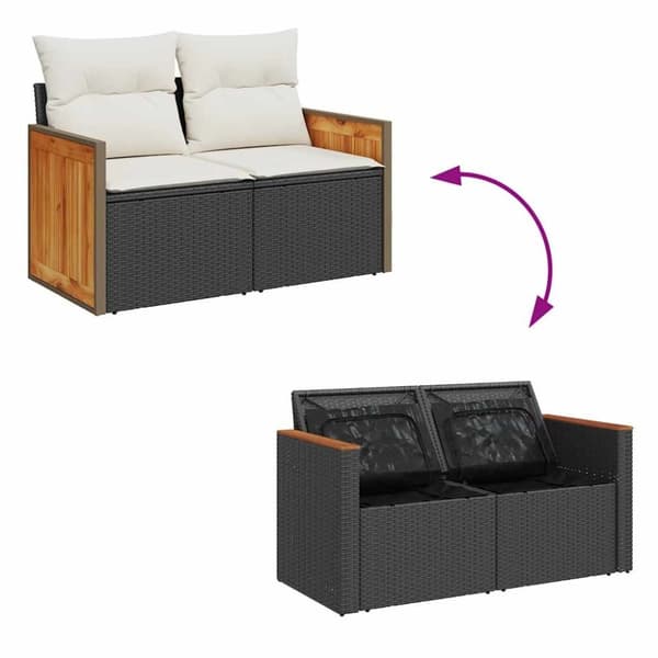vidaXL sofasæt til haven 8 dele med hynder polyrattan akacietræ sort