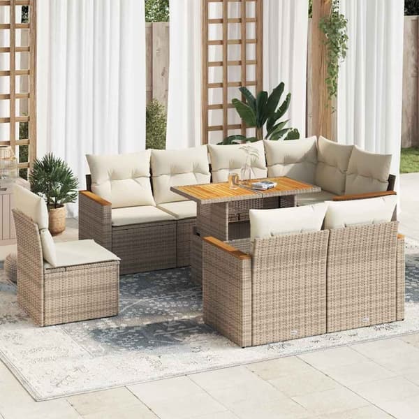 vidaXL sofasæt til haven 9 dele med hynder polyrattan akacietræ beige