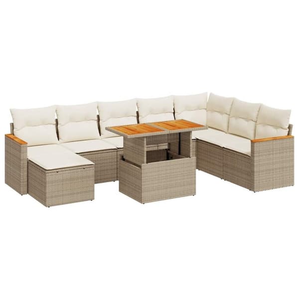 vidaXL sofasæt til haven 9 dele med hynder polyrattan akacietræ beige