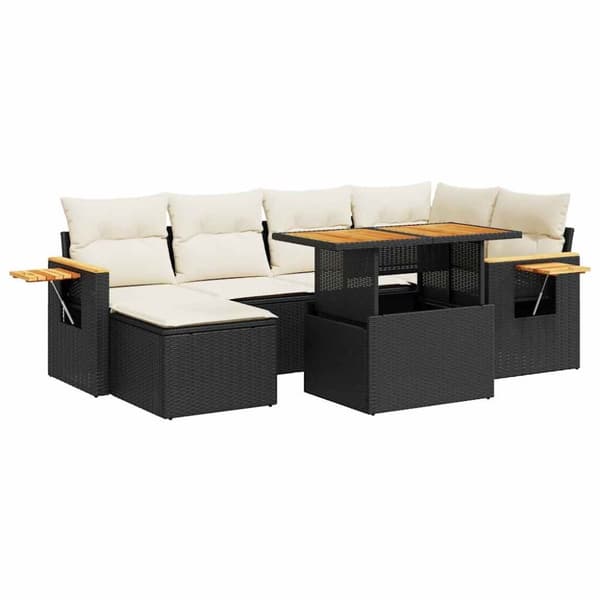 vidaXL Hagesofaer med puter 7 deler svart polyrotting akasie