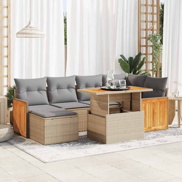 vidaXL Hagesofaer med puter 7 deler beige polyrotting akasie