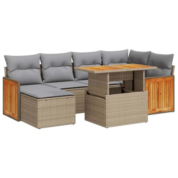 vidaXL Hagesofaer med puter 7 deler beige polyrotting akasie