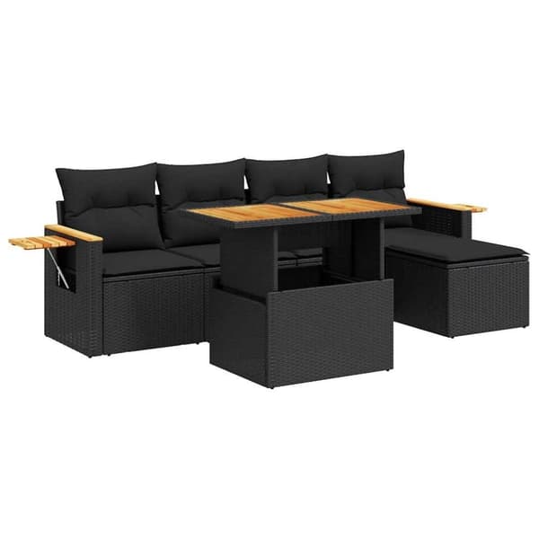 vidaXL Hagesofaer med puter 6 deler svart polyrotting akasie