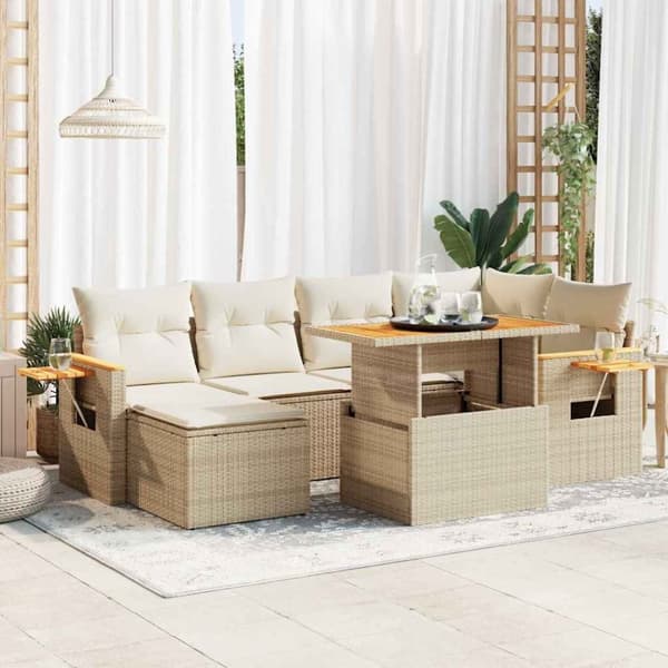 vidaXL Hagesofaer med puter 7 deler beige polyrotting akasie