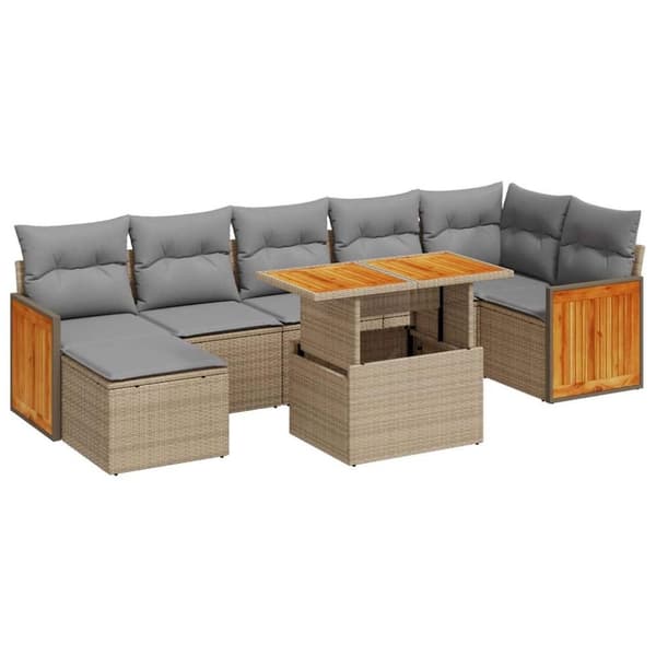 vidaXL Hagesofaer med puter 8 deler beige polyrotting akasie