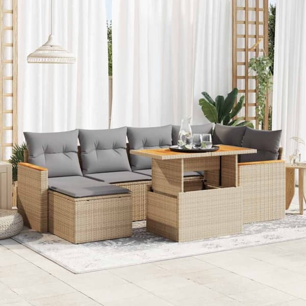 vidaXL Hagesofaer med puter 7 deler beige polyrotting akasie