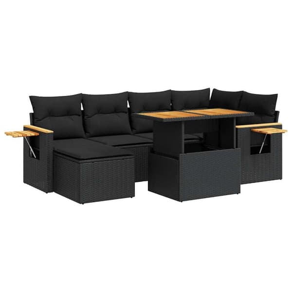 vidaXL sofasæt til haven 7 dele med hynder polyrattan akacietræ sort