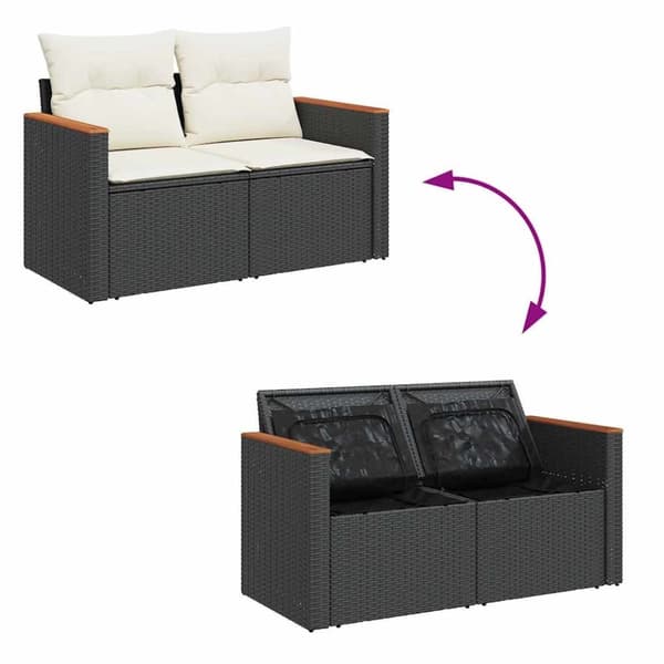 vidaXL Hagesofaer med puter 9 deler svart polyrotting akasie